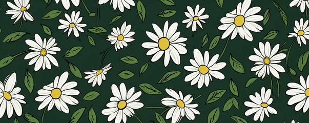 Daisy pattern, hand draw, simple line, green and green