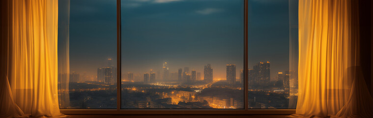 View from the window of the night metropolis, panorama - obrazy, fototapety, plakaty