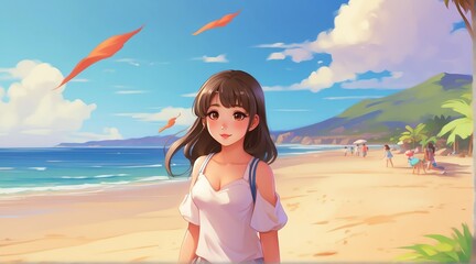 Korean Girl at the beach from Generative AI