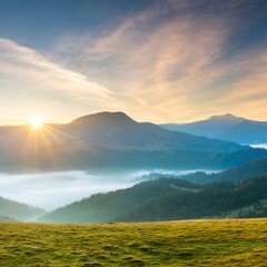 Obraz premium Golden Sunrise and Misty Mountains Panorama