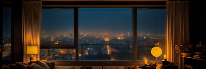View from the window of the night metropolis, panorama - obrazy, fototapety, plakaty