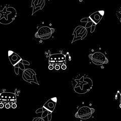 space seamless pattern hand drawn in doodle style.