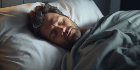 Obraz na płótnie Canvas calmly sleeping man in his bed Generative AI