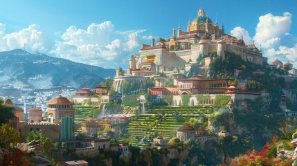 Fototapeta na wymiar Majestic Palace Overlooking Ancient Cityscape