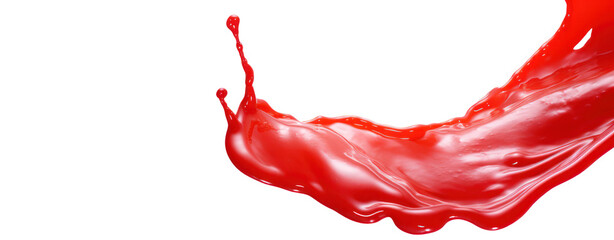 Abstract ketchup sauce tomatoes splash in the air liquid flow transparend white background.