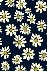 Daisy pattern, hand draw, simple line, green and khaki.