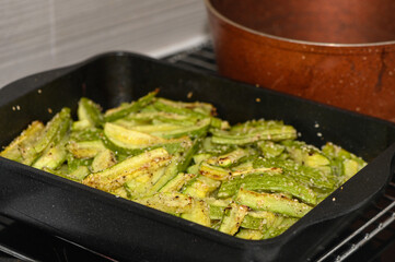 close-up baked zucchini baked in the oven 1