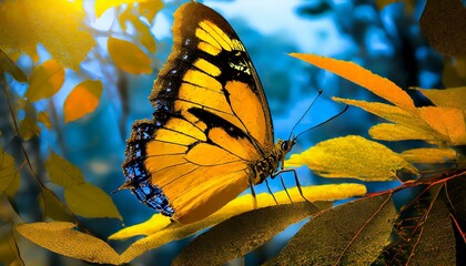 Nature's Elegance: Butterfly Among Leaves - obrazy, fototapety, plakaty
