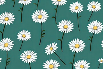 Daisy pattern, hand draw, simple line, green and mint