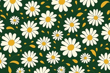 Daisy pattern, hand draw, simple line, green and mustard