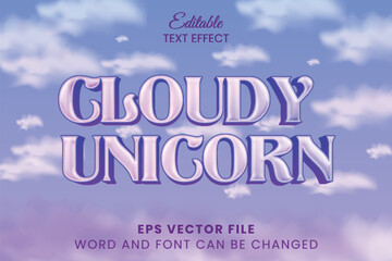 Cloudy unicorn editable vector text effect