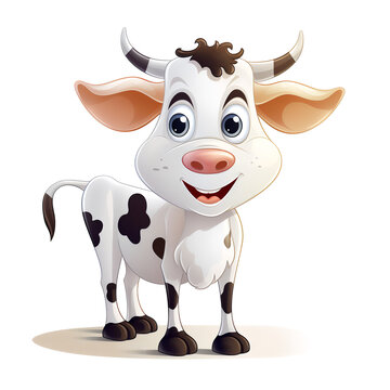 Cute funny cartoon cow. Illustration in vector style on a white background.