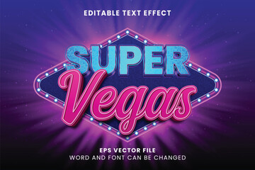 Super vegas neon glow editable vector text effect - obrazy, fototapety, plakaty