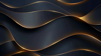 black and gold wave luxury digital background. gold lines curved wavy sparkle with copy space for text. Luxury style template design.