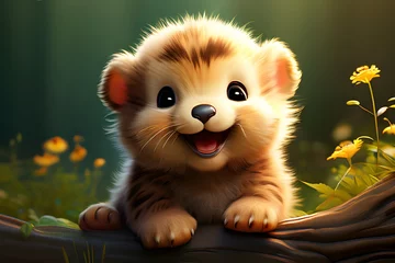Tuinposter Happy cute baby animal. Generative ai. © minwoo