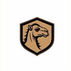 Abstract logo of camel animal head, camel animal shield illustration design.