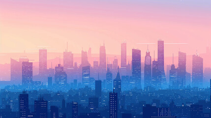 Futuristic cityscape at dusk, clean vector lines, - obrazy, fototapety, plakaty