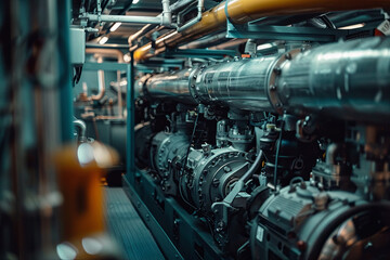 Submarine engine room, with twin diesel engines
