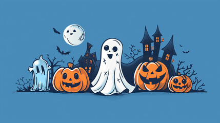 Minimalistic, vector art of happy Halloween concept