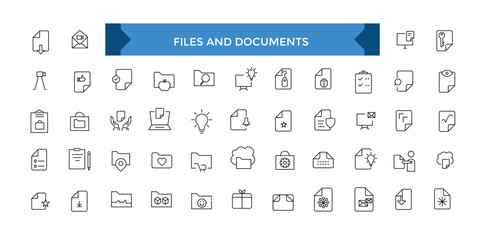 Files and Documents icon set. Office and Workplace web icons in line style. Employe, conference, project, document, business, work, support
