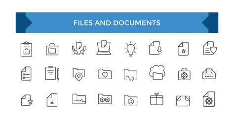Fototapeta na wymiar Files and Documents icon set. Office and Workplace web icons in line style. Employe, conference, project, document, business, work, support