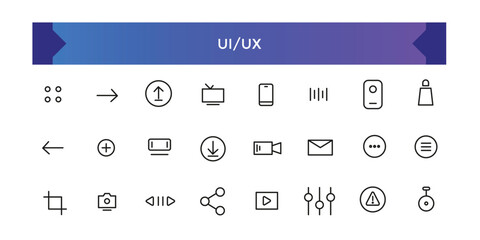 UI UX Icon set. Promotion line icons collection. Thin outline icons pack. Thin line icons for business, banking, contact, social media, technology, seo.