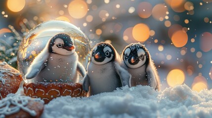 Fluffy Penguin Chicks in Dreamy Snow Globe