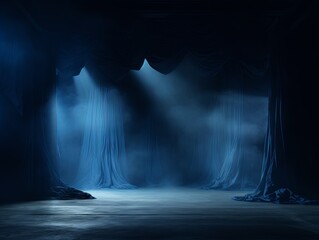 Dark azure background, minimalist stage design style - obrazy, fototapety, plakaty