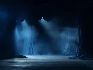 Fotobehang Dark azure background, minimalist stage design style © Celina