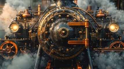 High contrast shot featuring the mechanical power of a classic steam engine