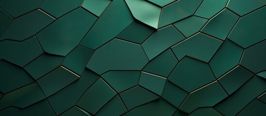 A close up of a green tile wall with a geometric pattern resembling a mesh of triangles and circles, creating symmetry in the design