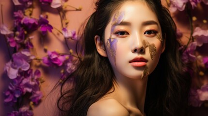 Woman With Long Black Hair and Purple Makeup