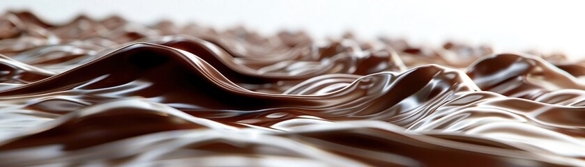 Elegant 3D rendering of a chocolate wave with luxurious satin sheen, undulating with realism and depth - obrazy, fototapety, plakaty