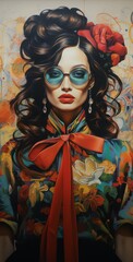 Woman Wearing Blue Glasses and Red Bow