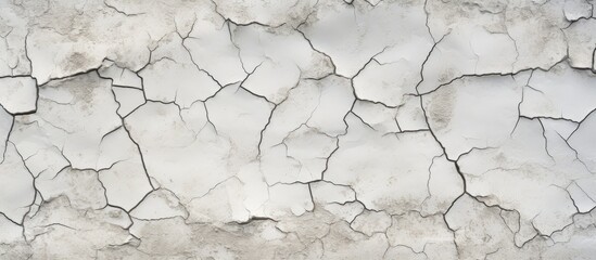 An up-close view of a white wall showing numerous cracks and fissures