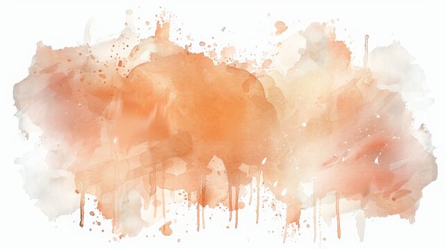 Peach watercolor splash on white background. Vector brown watercolor texture. Ink paint brush stain. Watercolor pastel splash. Peach water color splatter on light background