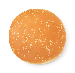 One fresh hamburger bun isolated on white, top view