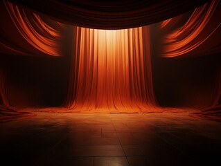 Dark orange background, minimalist stage design style