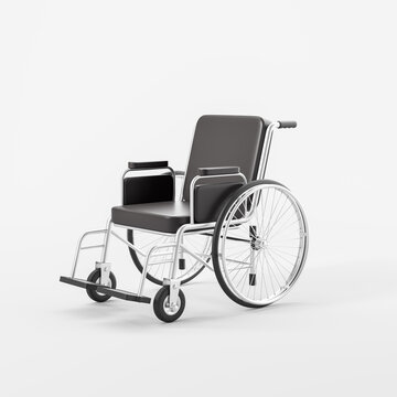Black leather wheelchair on white empty background