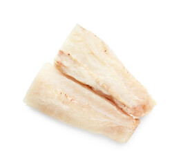 Fresh raw cod fillets isolated on white, top view