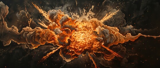 explosion of fire. explosion of dust and particles in the air isolated on black background  ,motion of brown powder splash
