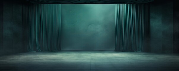 Dark turquoise background, minimalist stage design style