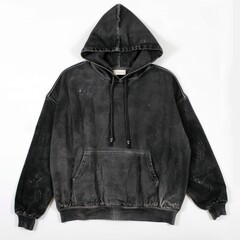 Oversized Stonewashed Black Blank Hoodie Mockup Isolated On White Background