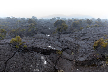 View of trekking to Piton de la Fournaise volcano
