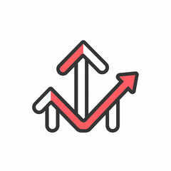 arrow sign, Business graph with arrow, graph, business, arrow, chart, growth, diagram, finance, success, market, Red arrow up line icon on white background