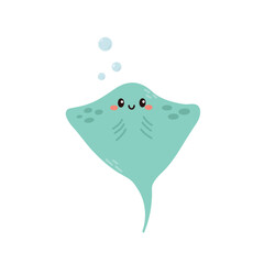 Cute stingray with hand drawn sea life elements. Sea animals. Vector doodle cartoon stingray of marine life objects for your design.