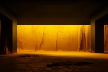 Dark yellow background, minimalist stage design style