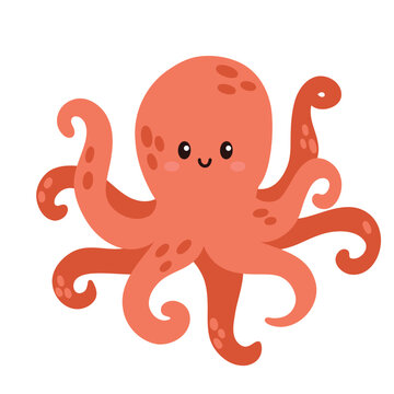 Cute octopus with hand drawn sea life elements. Sea animals. Vector doodle cartoon octopus of marine life objects for your design.