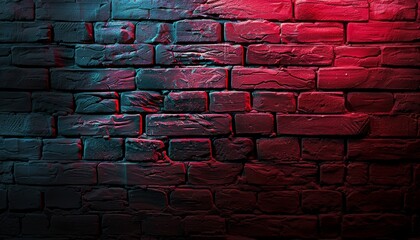 Red Brick Wall with Dim Lighting - obrazy, fototapety, plakaty