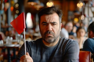 Man holding red flag, dating concept